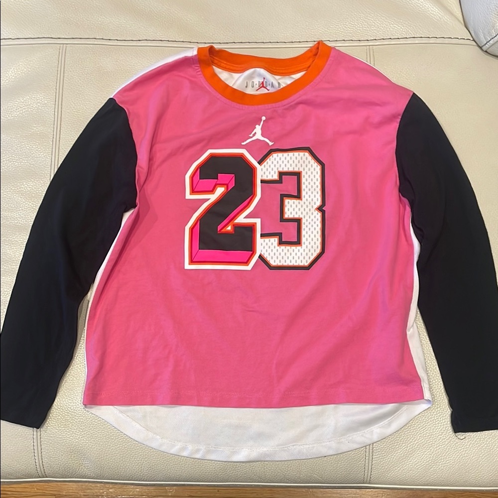 Jordan Pink and Black Long Sleeve Tee with Bold 23 Graphic